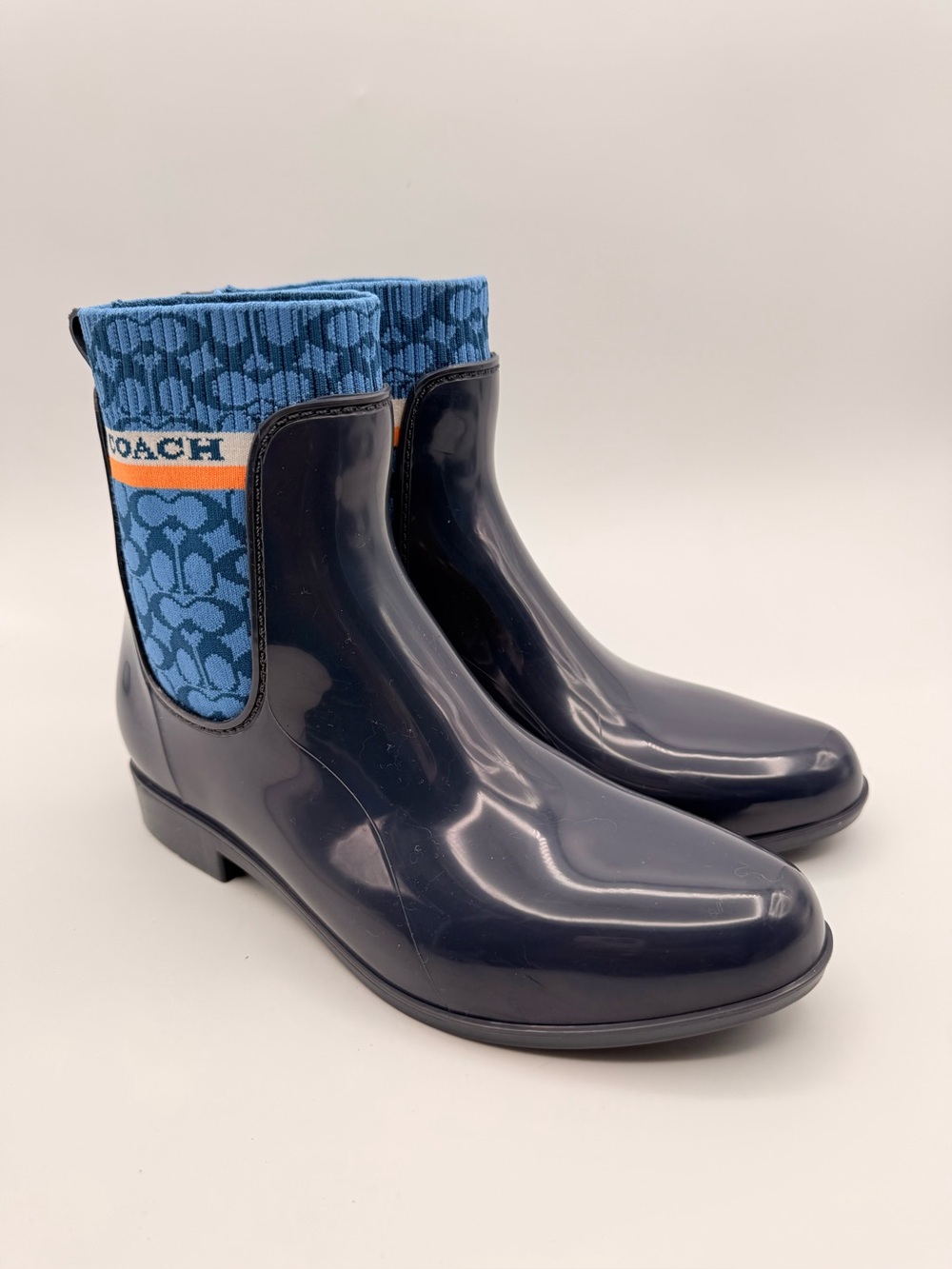 9COACH Blue Signature Chelsea Rain Boots Women’s Size